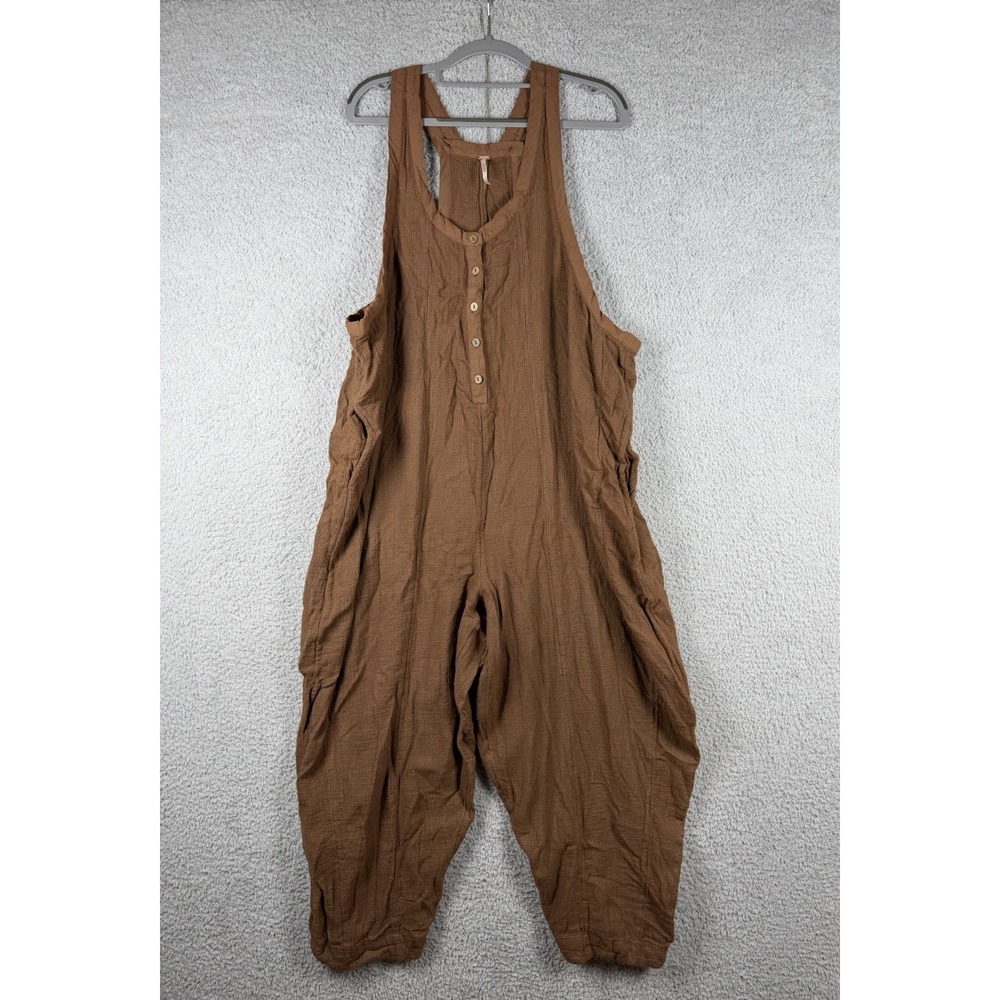 Free People Free-Est Coastal Cruisin' Jumpsuit Women's M Brown Cotton Boho